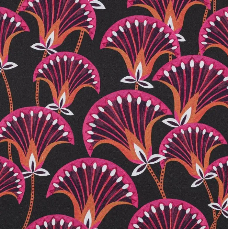 Tissu Demi-Natté Fleurs Fuchsia – Fond Gris Anthracite