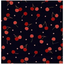 Tissu demi natté Kokka motif cerises - collection Black Kawaii