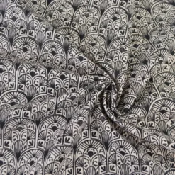 Tissu demi-natté motif art déco noir fond Blanc