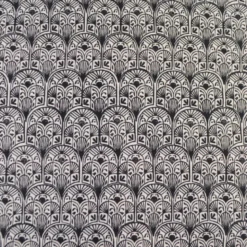 Tissu demi-natté motif art déco noir fond Blanc