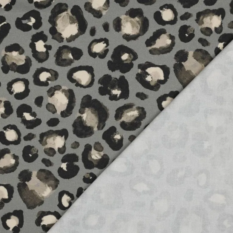 Tissu Demi-Natté motif léopard – Fond vert Sauge