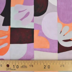 Tissu demi natté type bachette motif abstrait Lilas