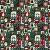 Tissu de Noël motif cadeaux, père Noël et bonhomme de neige fond vert - OEKO TEX