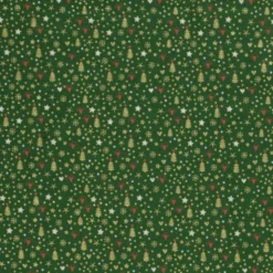Tissu de Noël motif sapins, coeurs et étoiles or fond verts apin - OEKO TEX