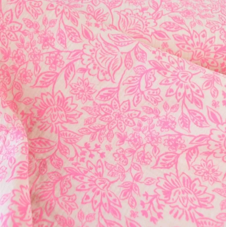 Tissu double gaze Alma motif fleurs roses fond blanc - OEKO TEX