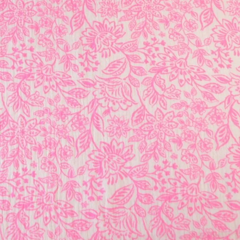 Tissu double gaze Alma motif fleurs roses fond blanc - OEKO TEX