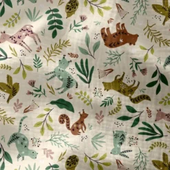Tissu Double gaze Anifolk motif animaux fond Ecru - OEKO TEX