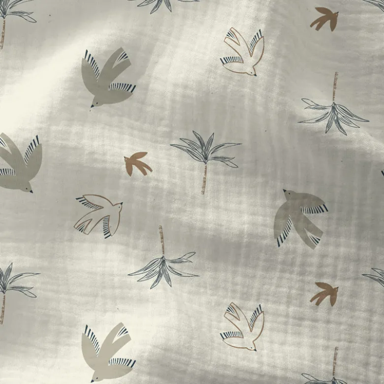 Tissu Double gaze Azula motif oiseaux et palmiers - OEKO TEX