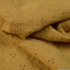 Tissu Double gaze brodée Adèle Camel