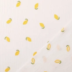 Tissu Double gaze brodée citrons fond blanc - oeko tex