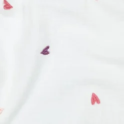 Tissu Double gaze brodée coeurs multicouleurs fond blanc - OEKO TEX