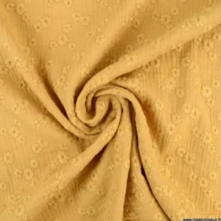Tissu Double gaze brodée Esmée Camel - oeko tex