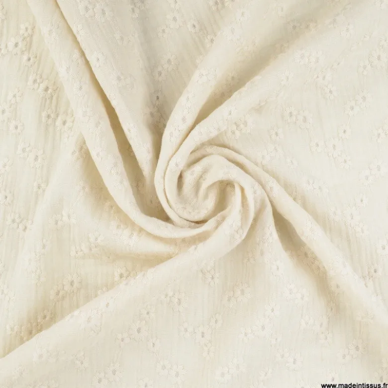 Tissu Double gaze brodée Esmée Ecru - oeko tex
