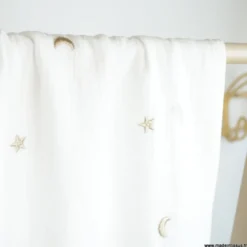 Tissu Double gaze brodée lunes et étoiles fond Milk - OEKO TEX