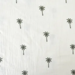 Tissu Double gaze brodée palmiers kaki fond écru - OEKO TEX
