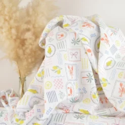 Tissu Double gaze coton Cagliari fond blanc - OEKO TEX