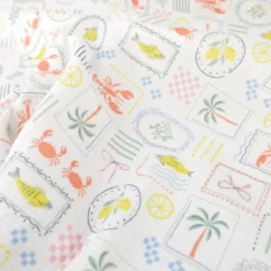 Tissu Double gaze coton Cagliari fond blanc - OEKO TEX