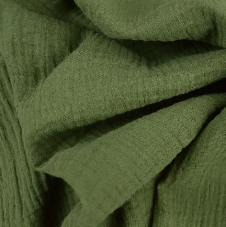 Tissu Double gaze coton Colois vert fougère - OEKO TEX