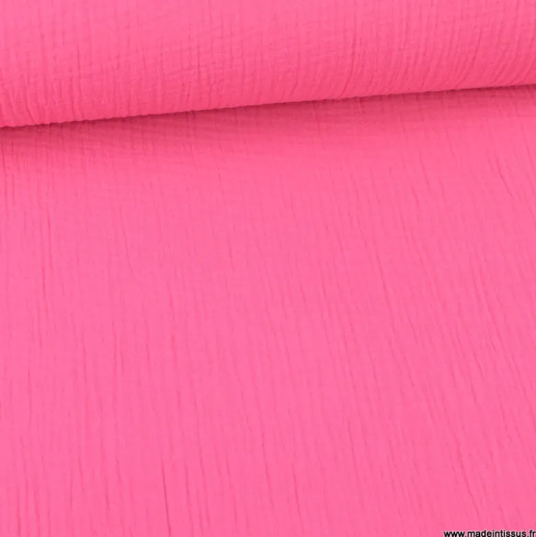 Tissu Double gaze coton Coloris rose cylamen - OEKO TEX