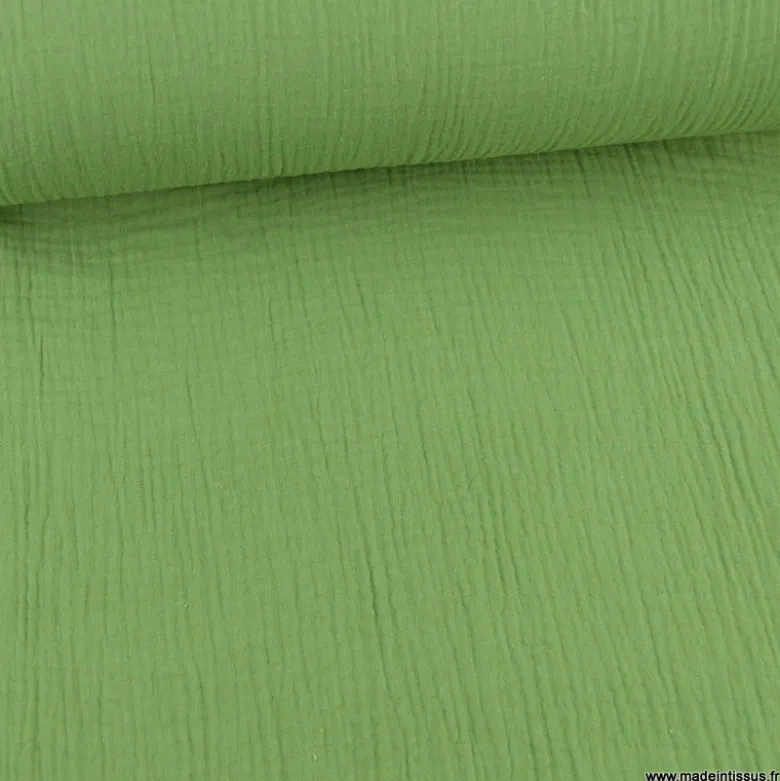 Tissu Double gaze coton Coloris vert ortie - OEKO TEX