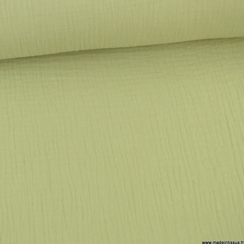 Tissu Double gaze coton Coloris vert Amande - OEKO TEX