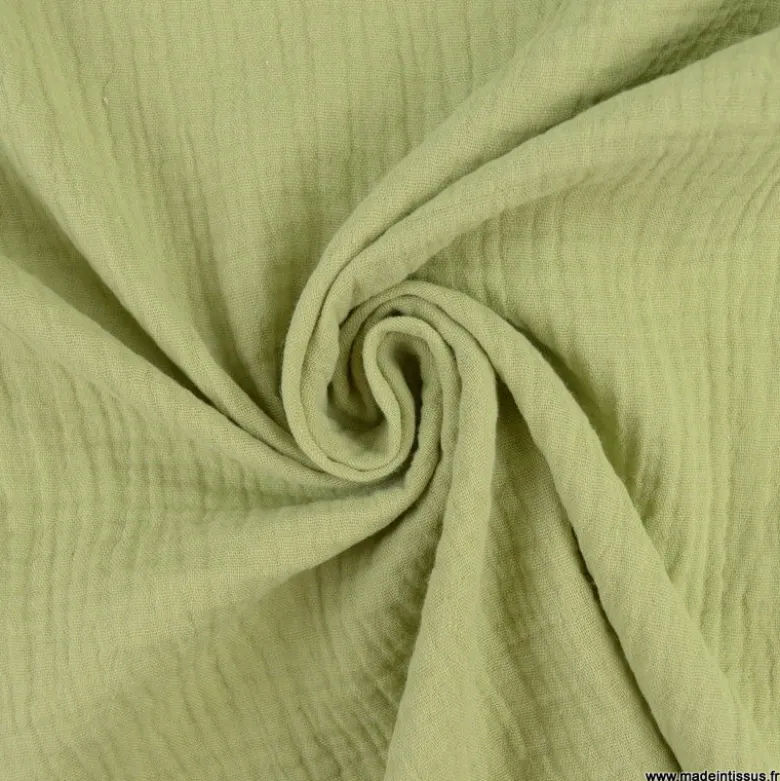 Tissu Double gaze coton Coloris vert Amande - OEKO TEX