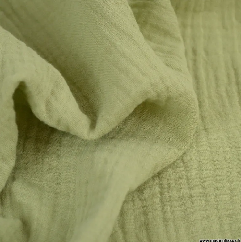 Tissu Double gaze coton Coloris vert Amande - OEKO TEX