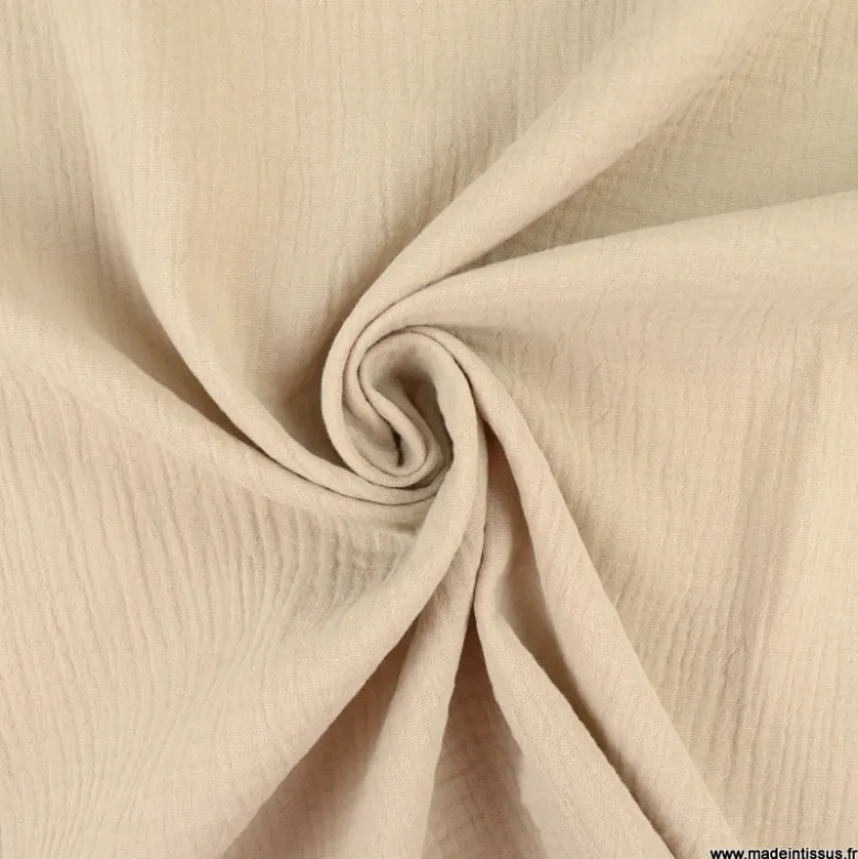 Tissu Double gaze coton Coloris Galet - OEKO TEX