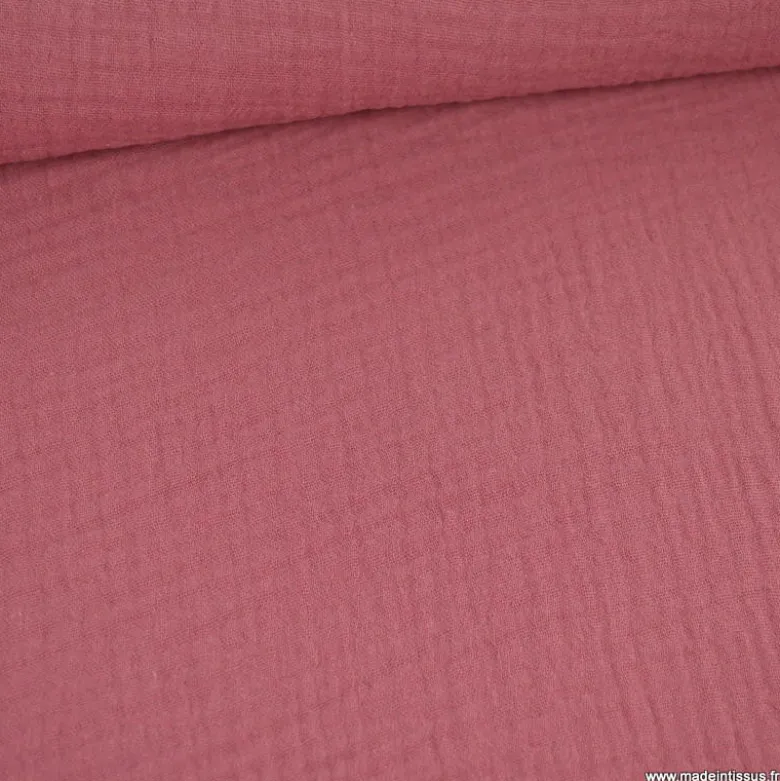 Tissu Double gaze coton Coloris Framboise - OEKO TEX