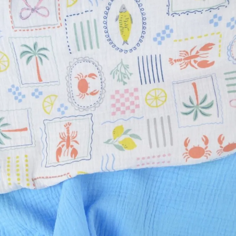 Tissu Double gaze coton Coloris Bleu riviera - OEKO TEX