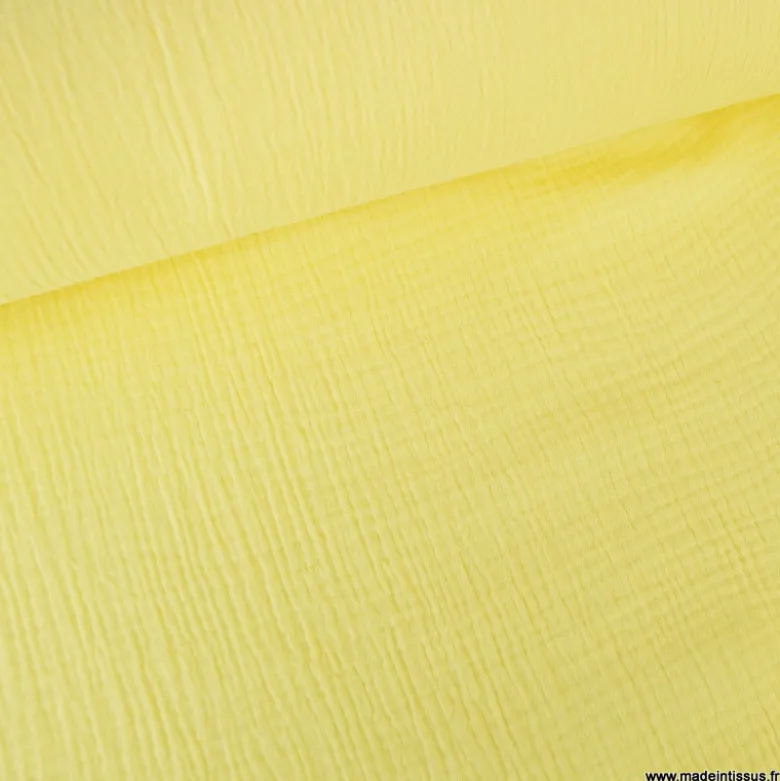 Tissu Double gaze coton Coloris Jaune Lemon - OEKO TEX