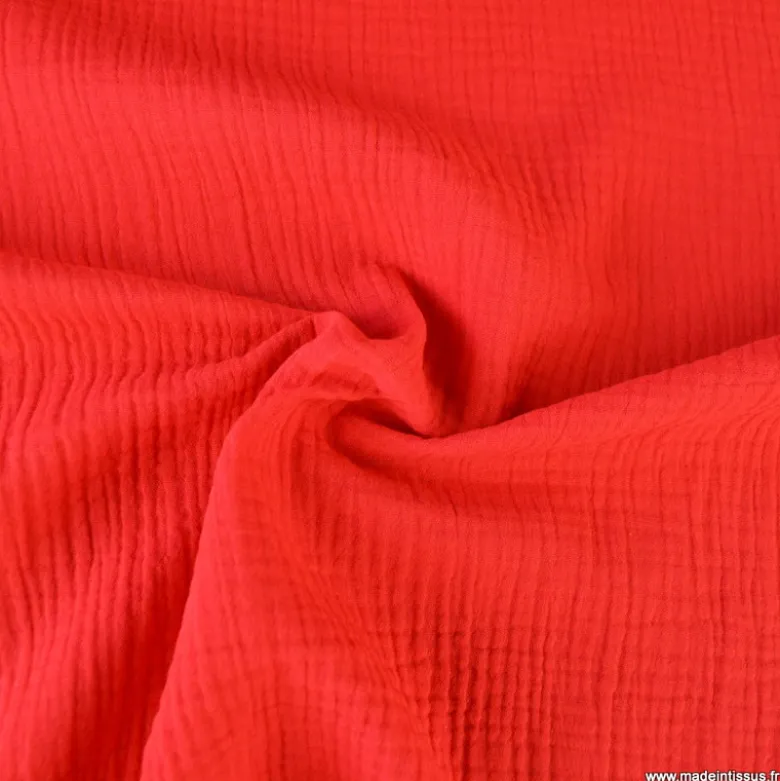 Tissu Double gaze coton Coloris Cerise - OEKO TEX