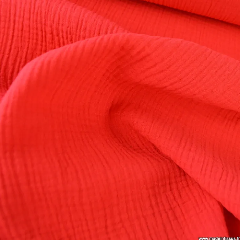 Tissu Double gaze coton Coloris Cerise - OEKO TEX