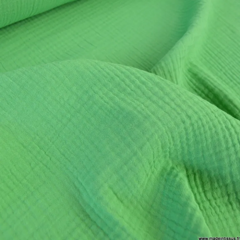 Tissu Double gaze coton Coloris Vert basilic - OEKO TEX