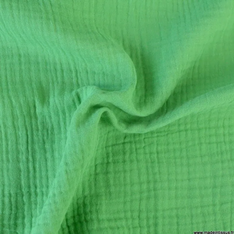 Tissu Double gaze coton Coloris Vert basilic - OEKO TEX