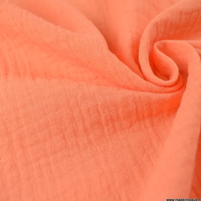 Tissu Double gaze coton Coloris Papaye - OEKO TEX