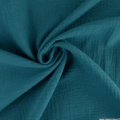 Tissu Double gaze coton Coloris paon - OEKO TEX