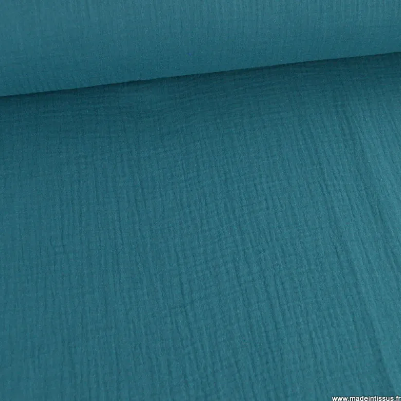 Tissu Double gaze coton Coloris paon - OEKO TEX