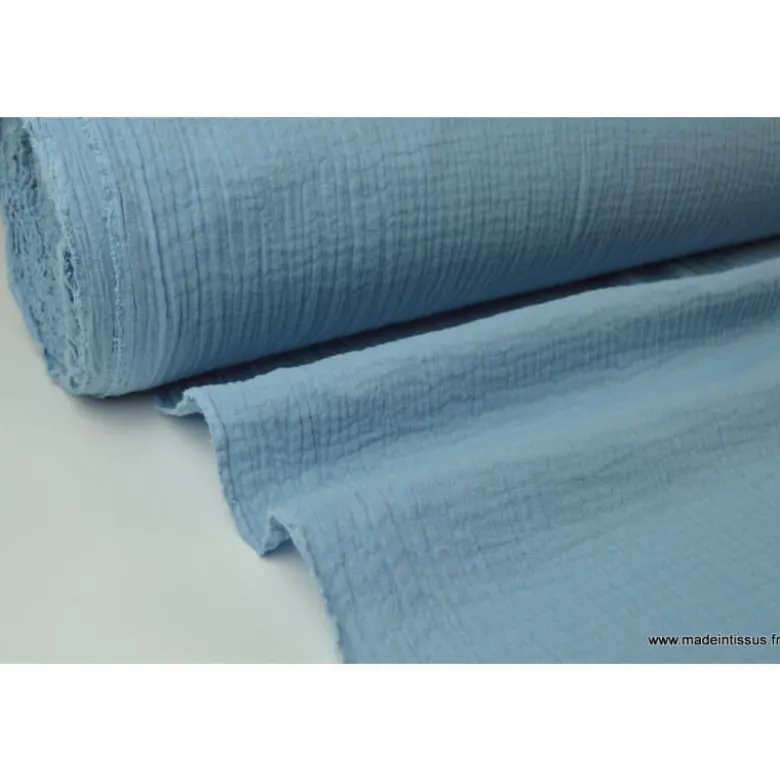 Tissu Double gaze 100% coton denim clair - OEKO TEX
