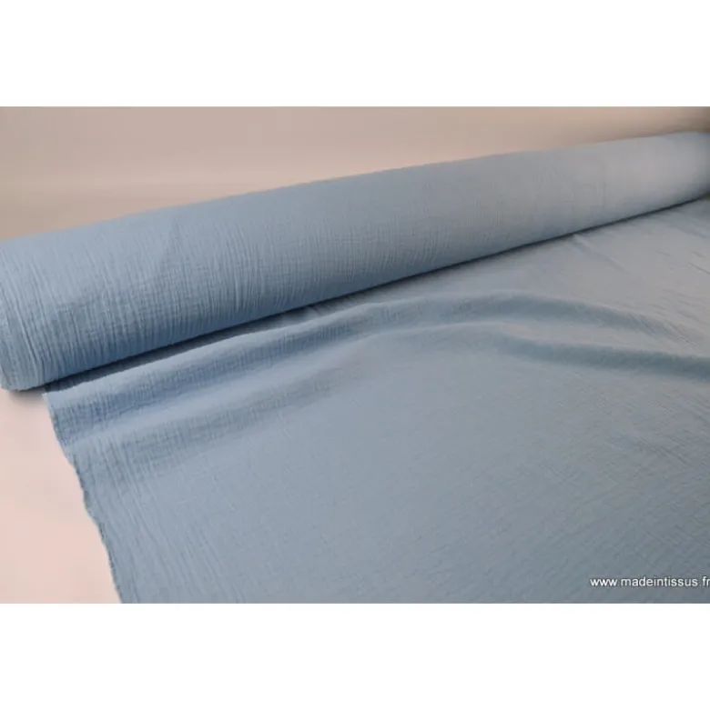 Tissu Double gaze 100% coton denim clair - OEKO TEX