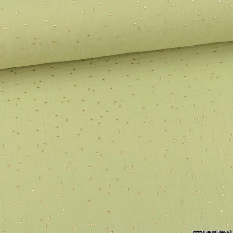 Tissu Double gaze coton Glitter à pois or coloris amande - OEKO TEX