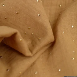 Tissu Double gaze coton Glitter à pois or coloris caramel - OEKO TEX