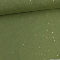 Tissu Double gaze coton Glitter à pois or coloris vert fougère - OEKO TEX
