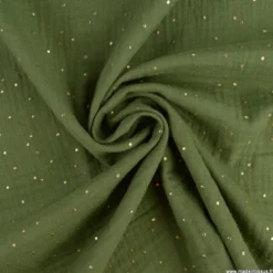 Tissu Double gaze coton Glitter à pois or coloris vert fougère - OEKO TEX
