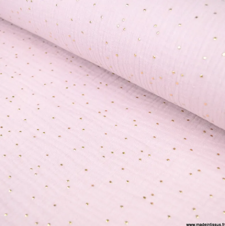 Tissu Double gaze coton Glitter à pois or coloris Pétale - OEKO TEX