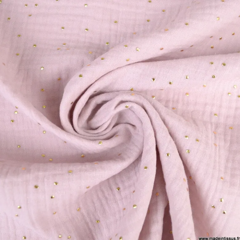 Tissu Double gaze coton Glitter à pois or coloris Pétale - OEKO TEX