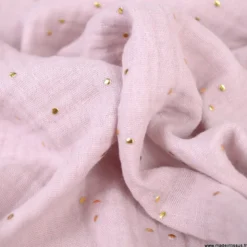 Tissu Double gaze coton Glitter à pois or coloris Pétale - OEKO TEX