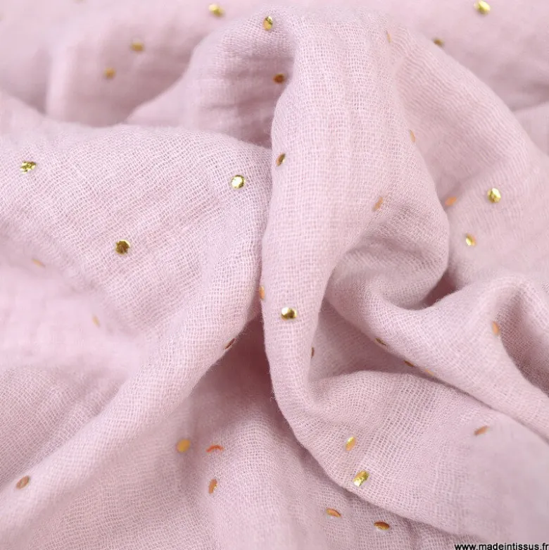 Tissu Double gaze coton Glitter à pois or coloris Pétale - OEKO TEX