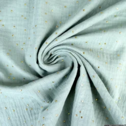 Tissu Double gaze coton Glitter à pois or coloris vert de gris - OEKO TEX