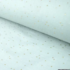 Tissu Double gaze coton Glitter à pois or coloris vert de gris - OEKO TEX